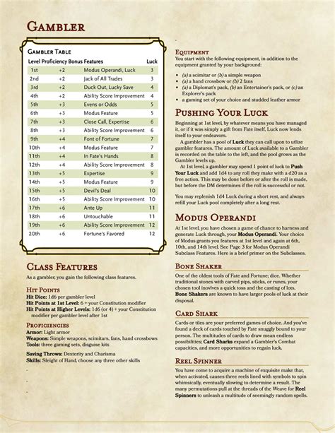 dnd 5e gambler class.